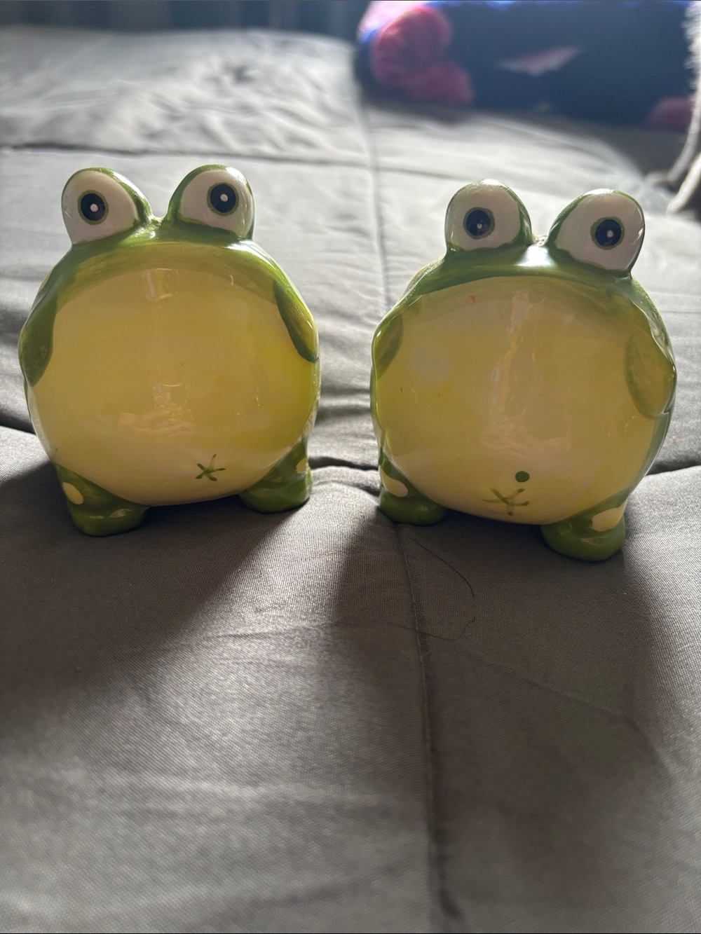 Burton Green and Yellow Ceramic Frog Salt and Pepper Shakers